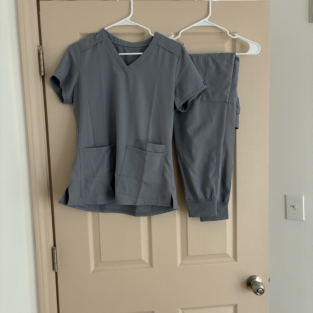 Gray V-Neck Scrub Top Set